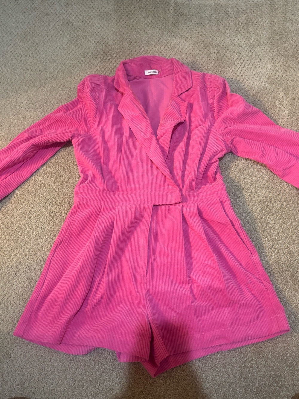 Pink Corduroy Long-Sleeve Romper Jacket